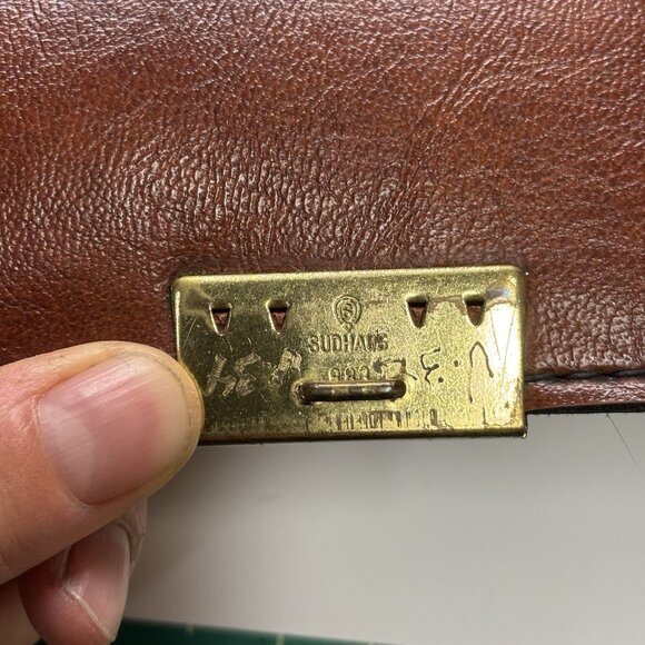 Vtg Sudhaus Brown Leather Briefcase w/ Brass Lock Attaché Case, Mid Century - Picture 10 of 11